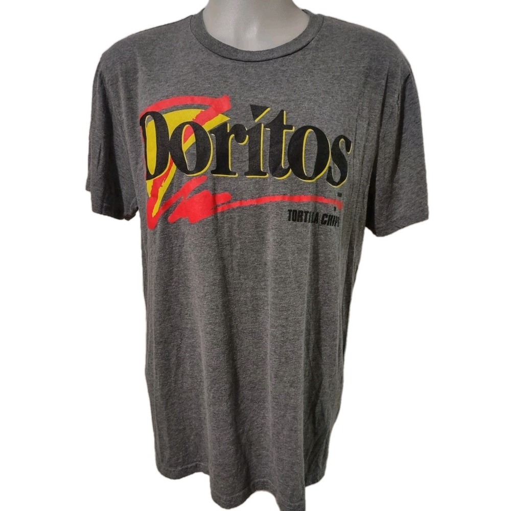Doritos Graphic T Shirt Mens 2XLT Gray Used Retro Tortilla Chips Logo Streetwear
